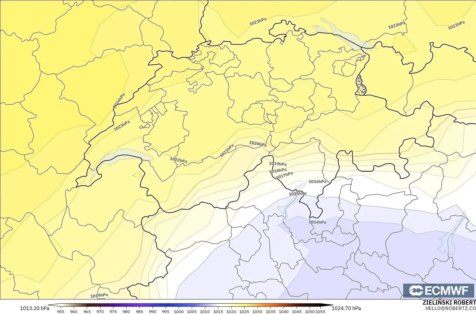 ECMWF IFS 0.25° モデル - スイス, 気圧