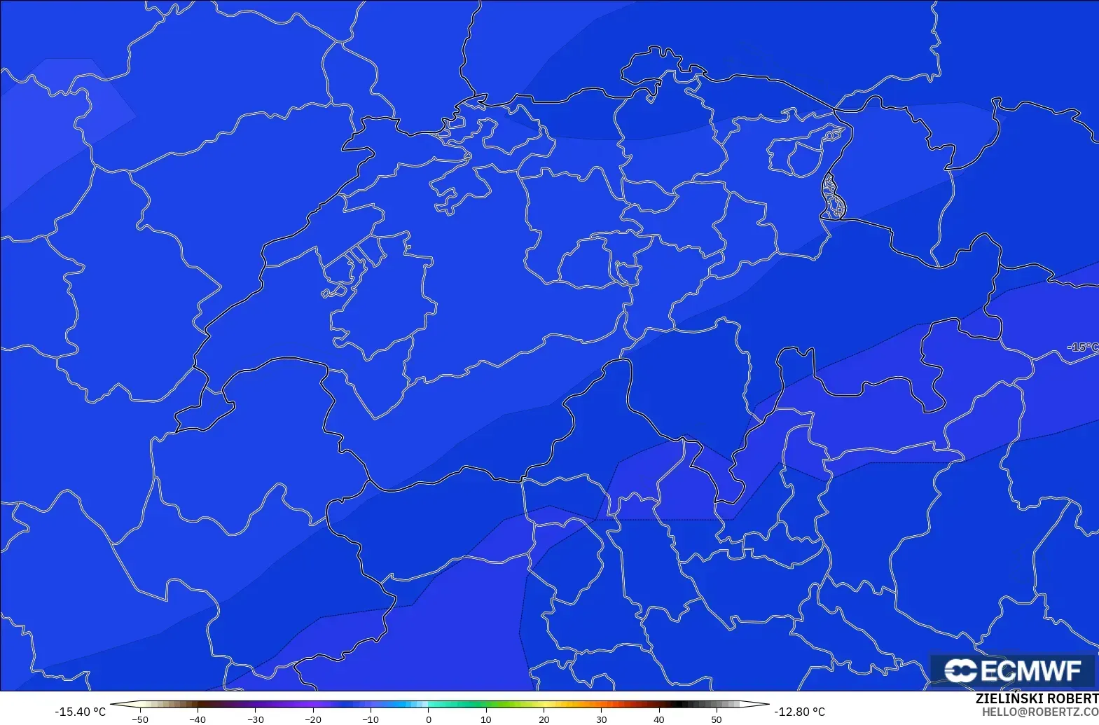 ECMWF IFS 0.25° モデル - スイス, 気温（500hPa）