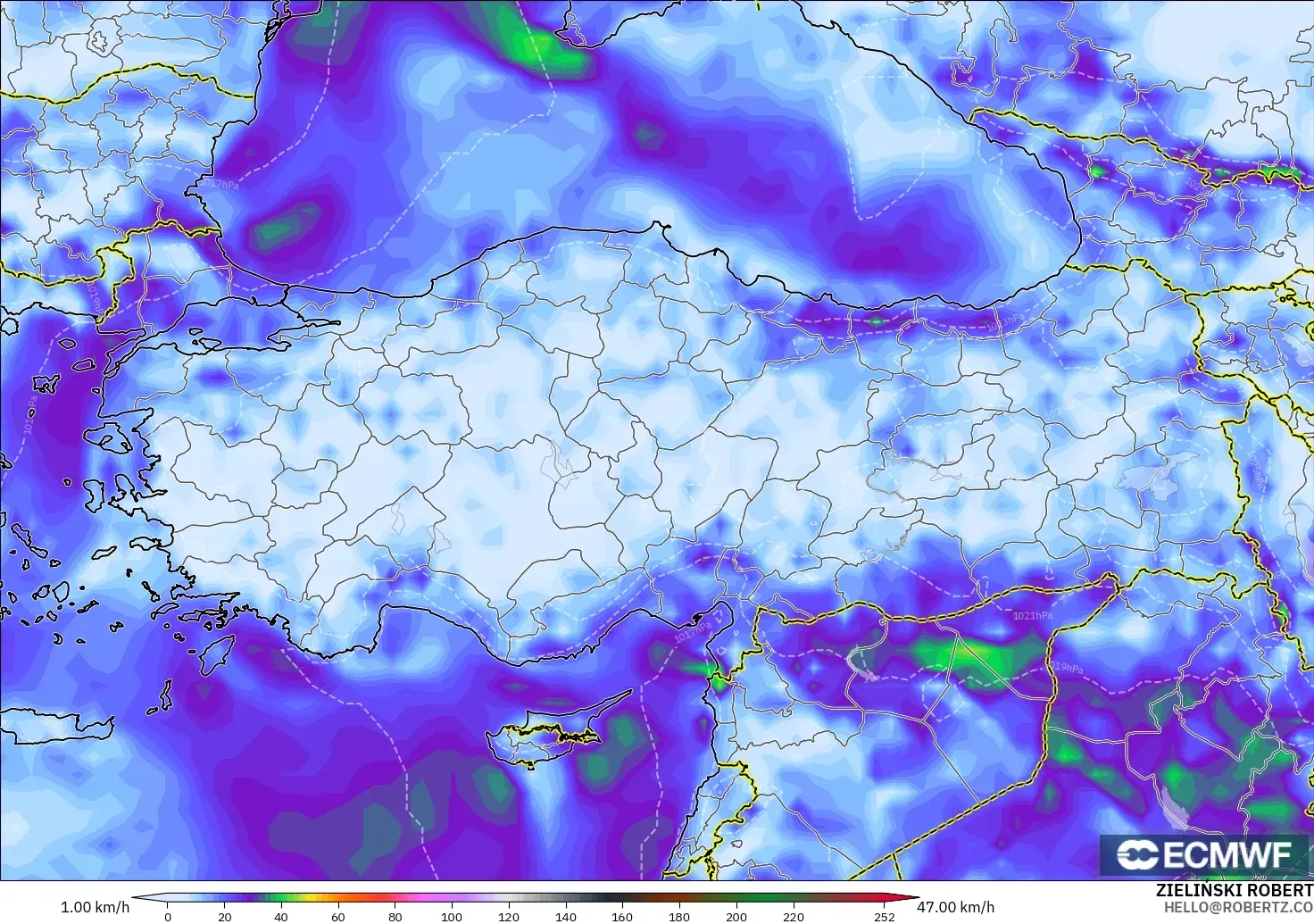 ECMWF IFS 0.25° モデル - トルコ, 突風（最大）