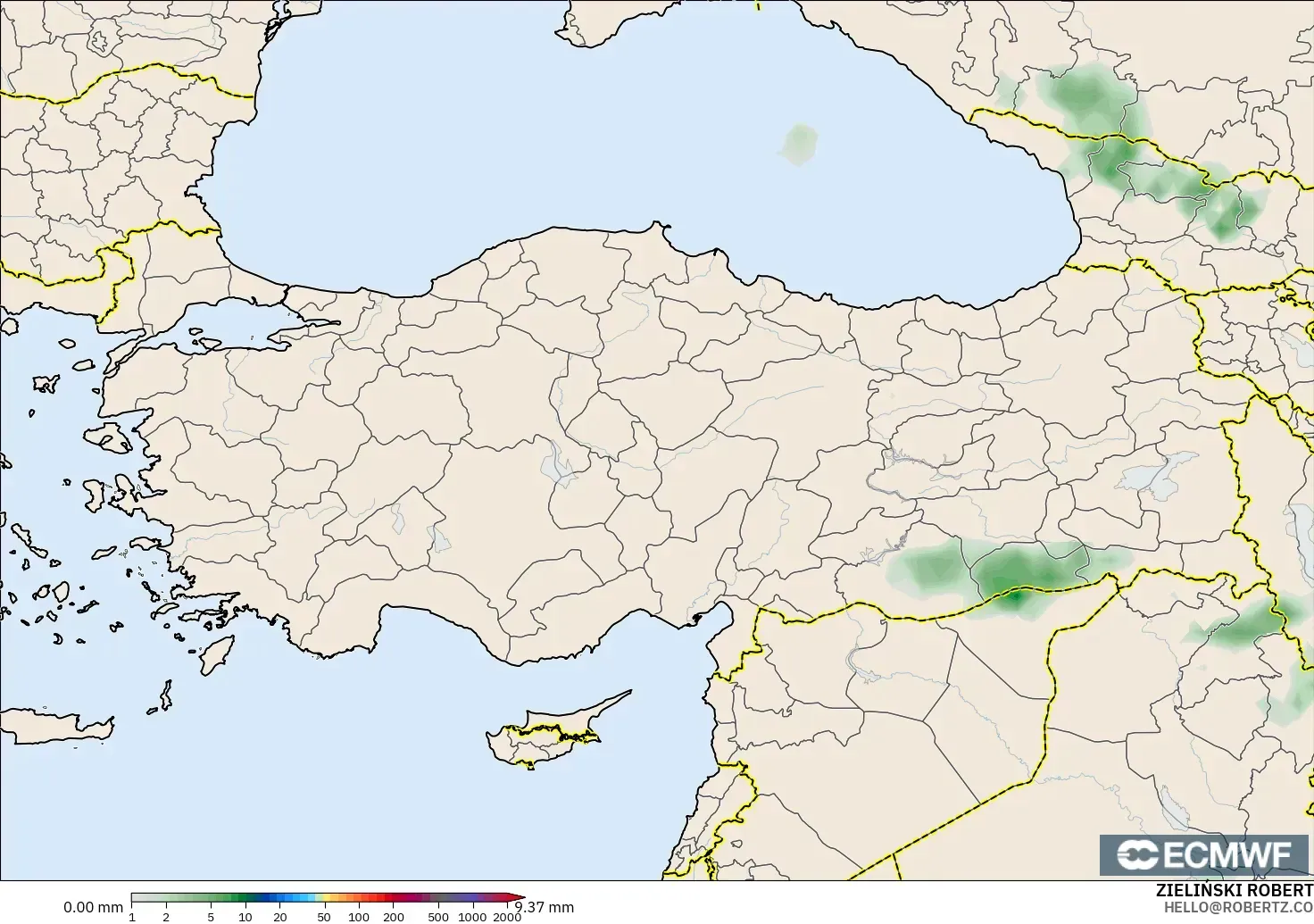 ECMWF IFS 0.25° モデル - トルコ, 降水量の合計
