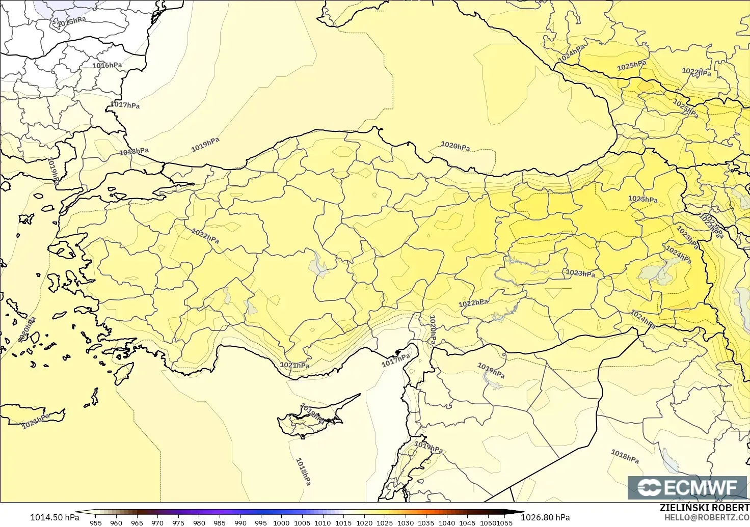 ECMWF IFS 0.25° モデル - トルコ, 気圧