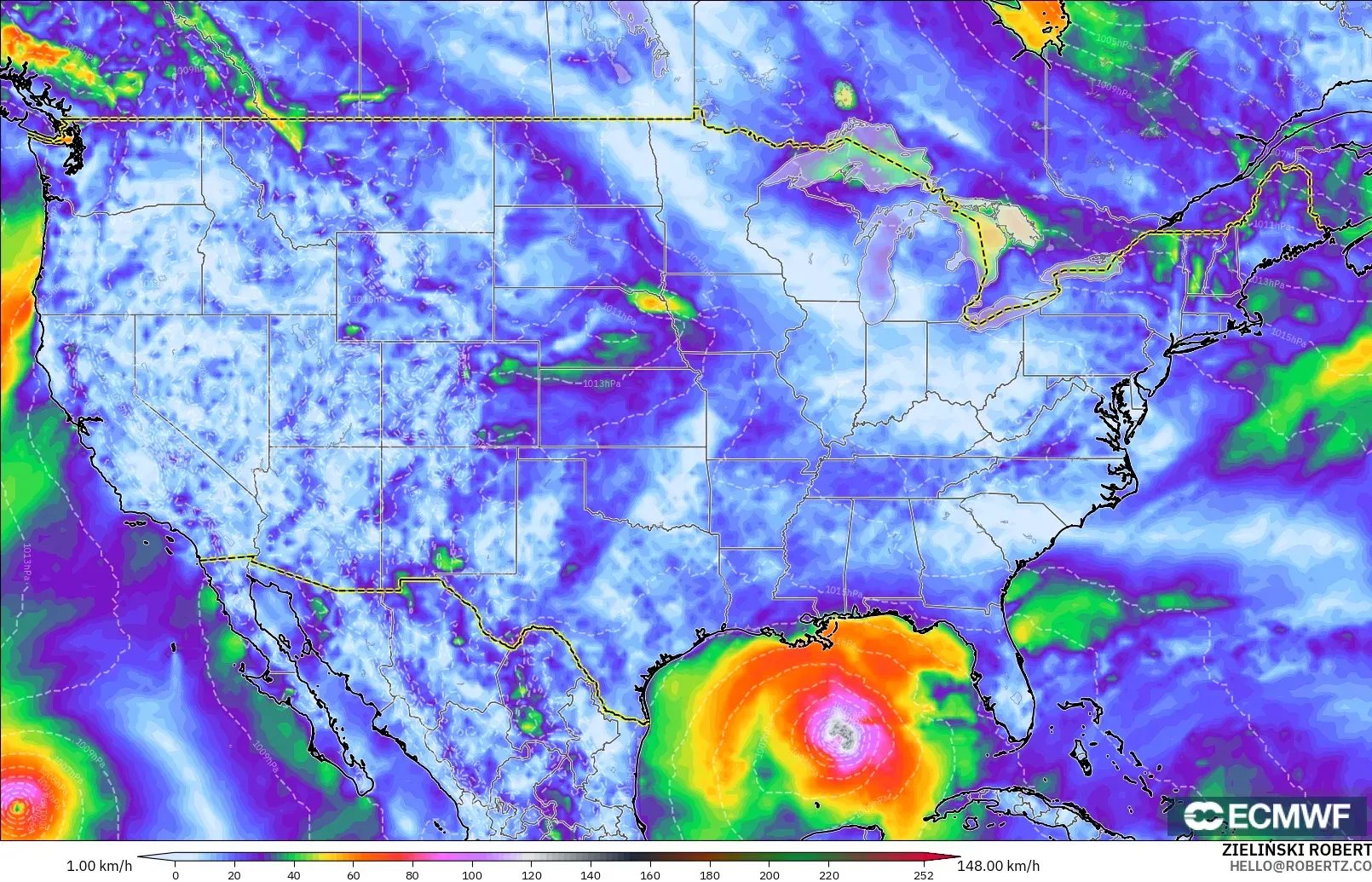ECMWF IFS 0.25° モデル - アメリカ合衆国, 突風