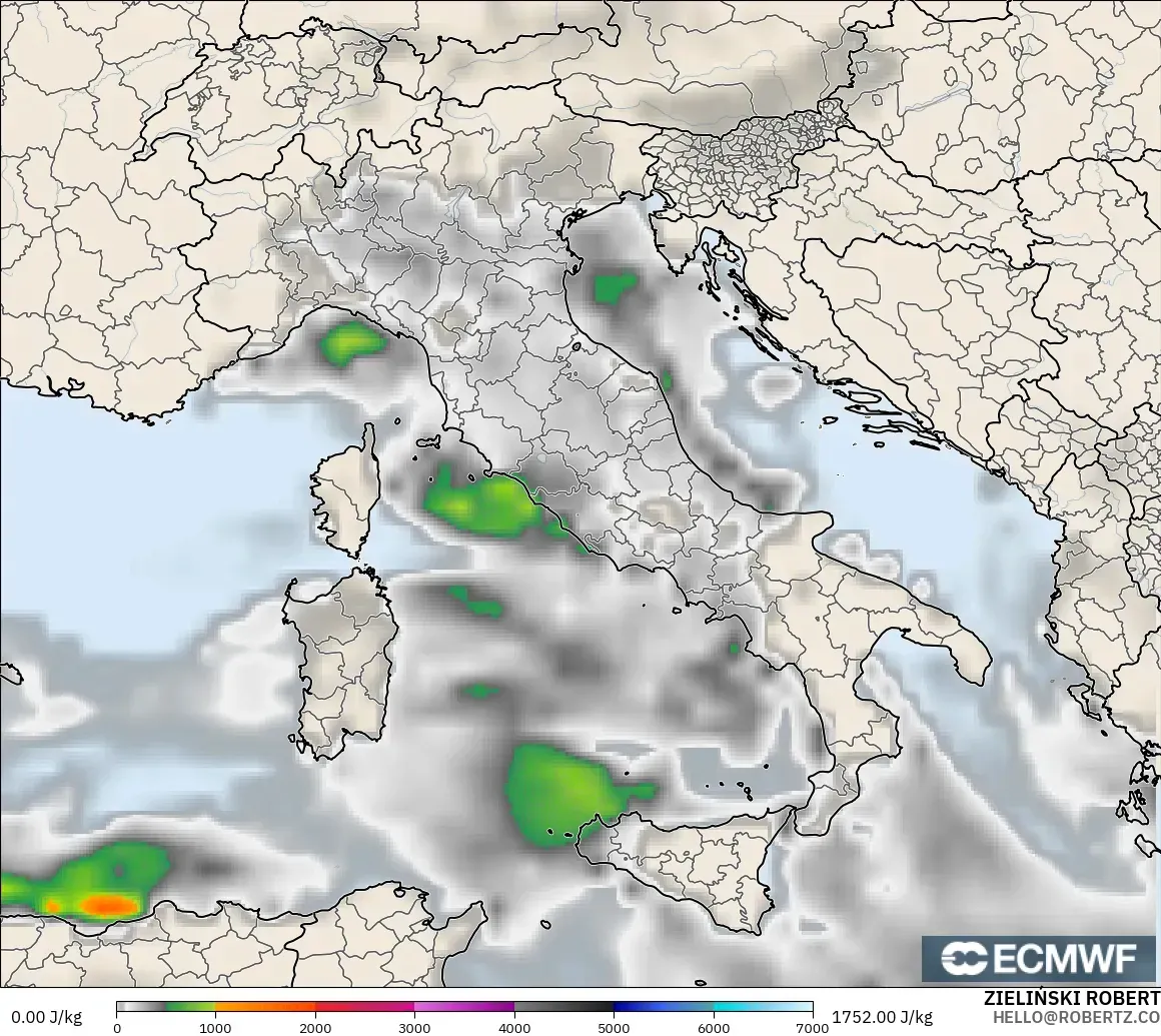 ECMWF IFS 0.25° モデル - イタリア, CAPE