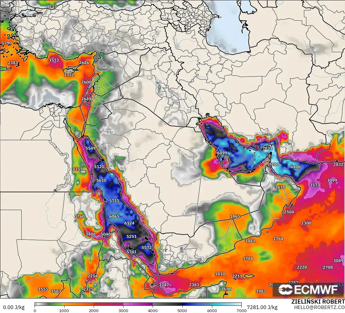 ECMWF IFS 0.25° モデル - 中東, CAPE
