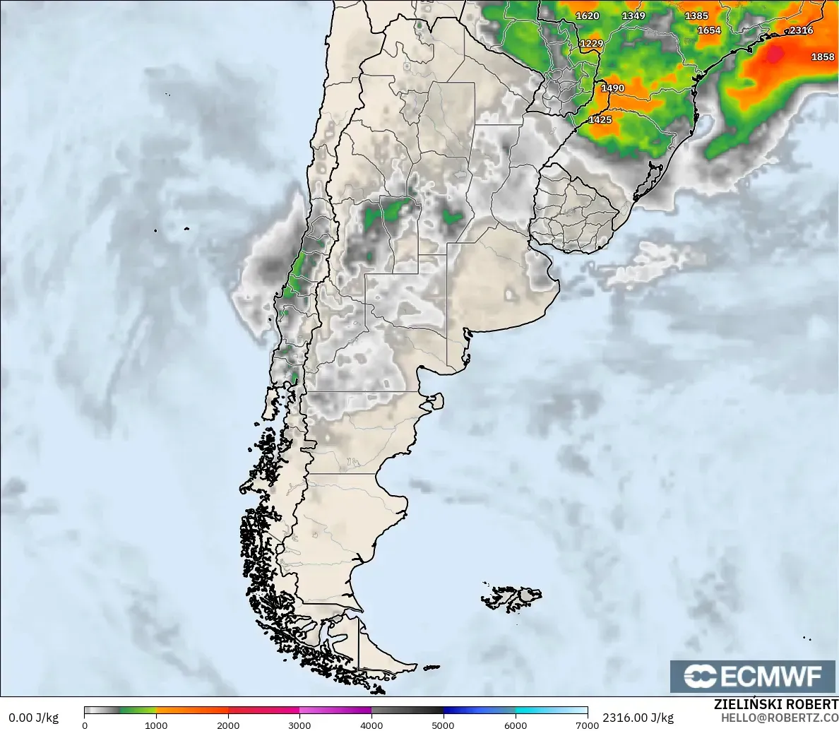 ECMWF IFS 0.25° モデル - アルゼンチン, CAPE
