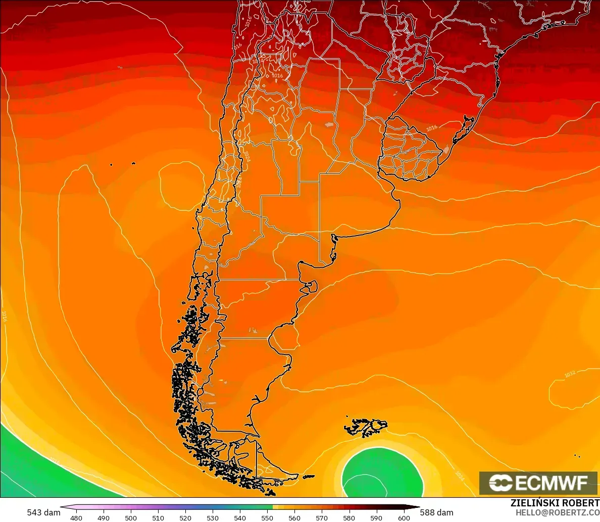 ECMWF IFS 0.25° モデル - アルゼンチン, 500hPaのジオポテンシャル高度