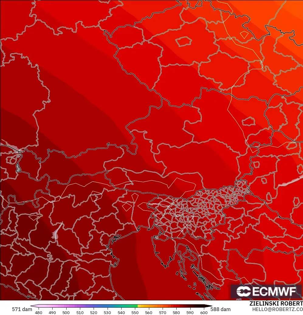 ECMWF IFS 0.25° モデル - オーストリア, 500hPaのジオポテンシャル高度