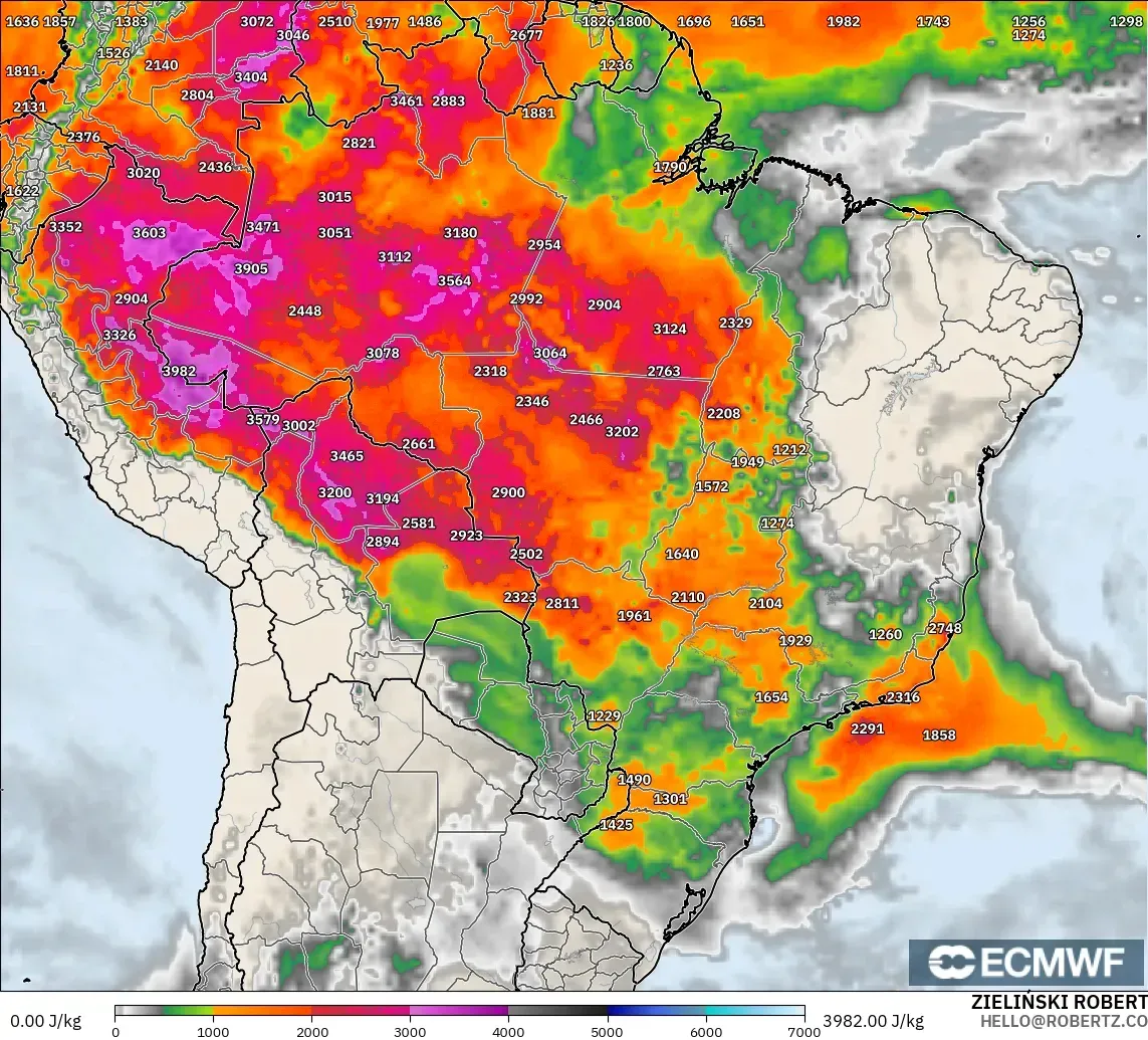 ECMWF IFS 0.25° モデル - ブラジル, CAPE