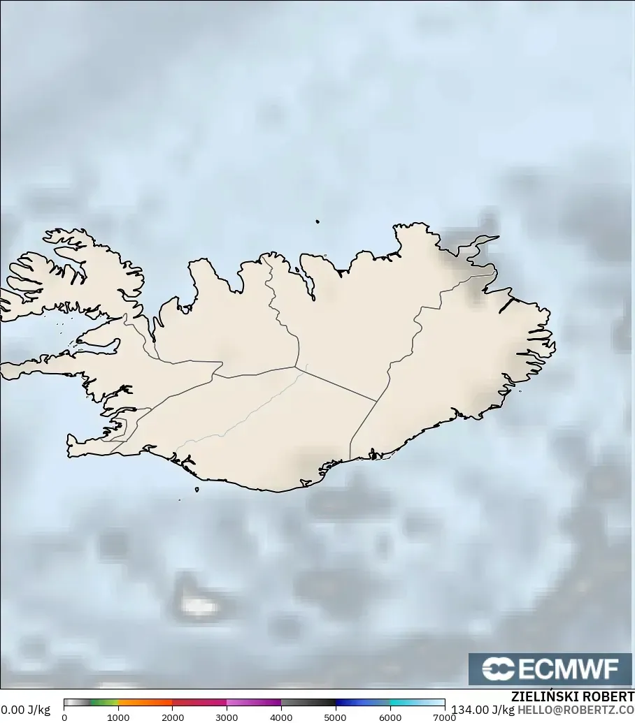 ECMWF IFS 0.25° モデル - アイスランド, CAPE
