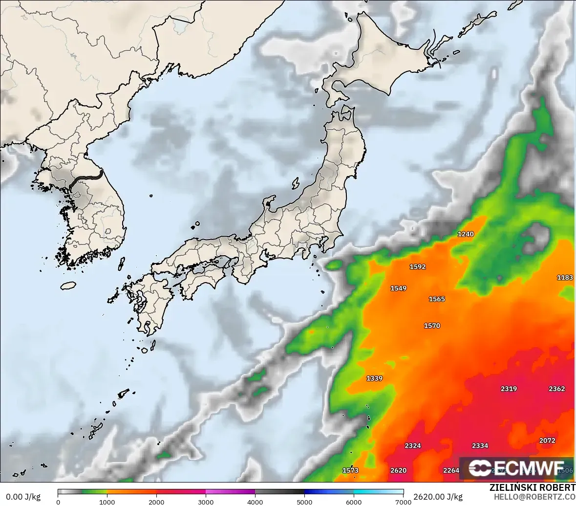 ECMWF IFS 0.25° モデル - 日本, CAPE