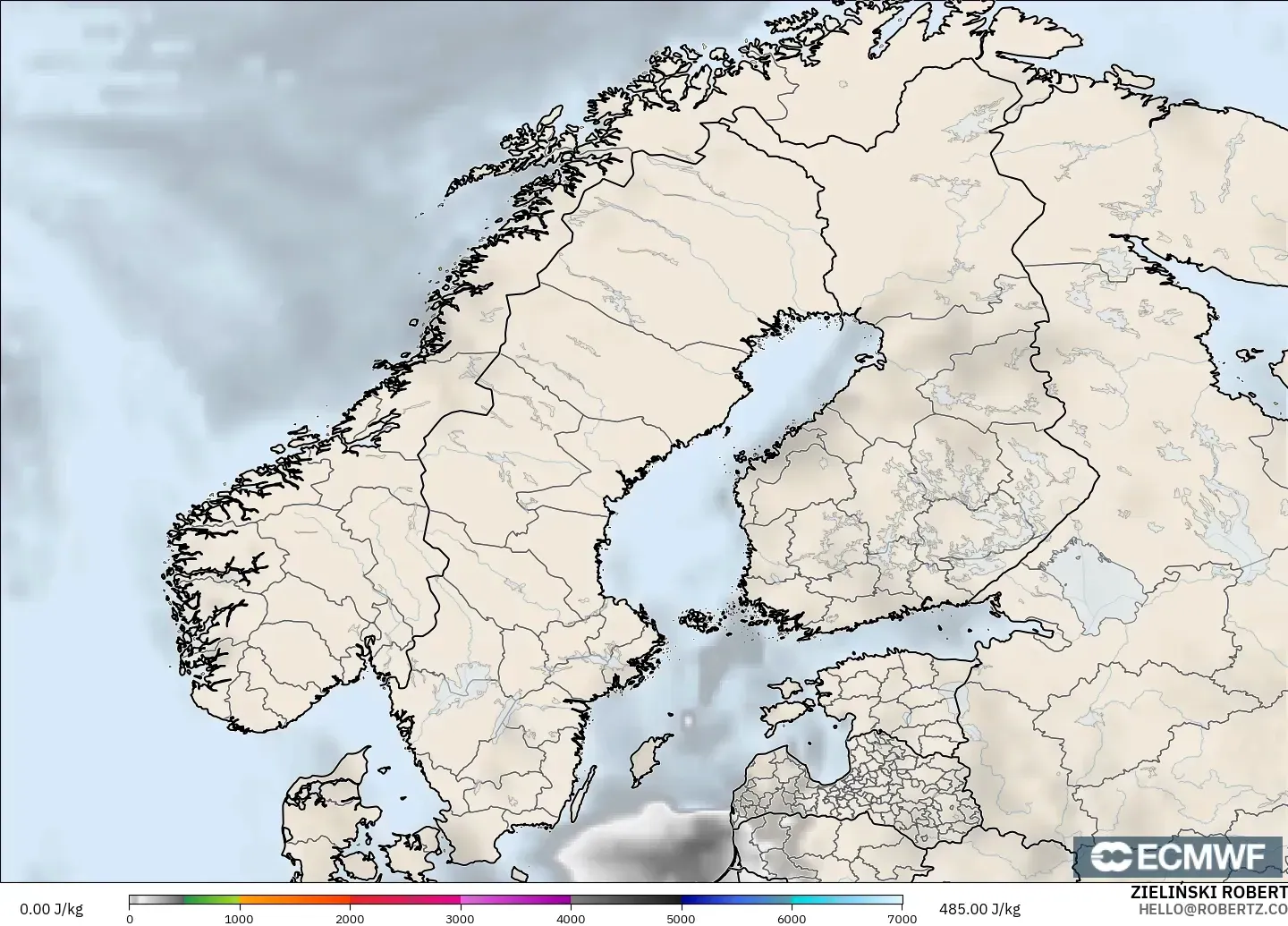 ECMWF IFS 0.25° モデル - スカンジナビア, CAPE
