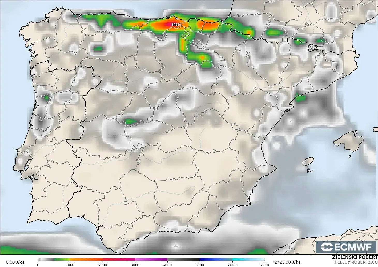 ECMWF IFS 0.25° モデル - スペイン, CAPE