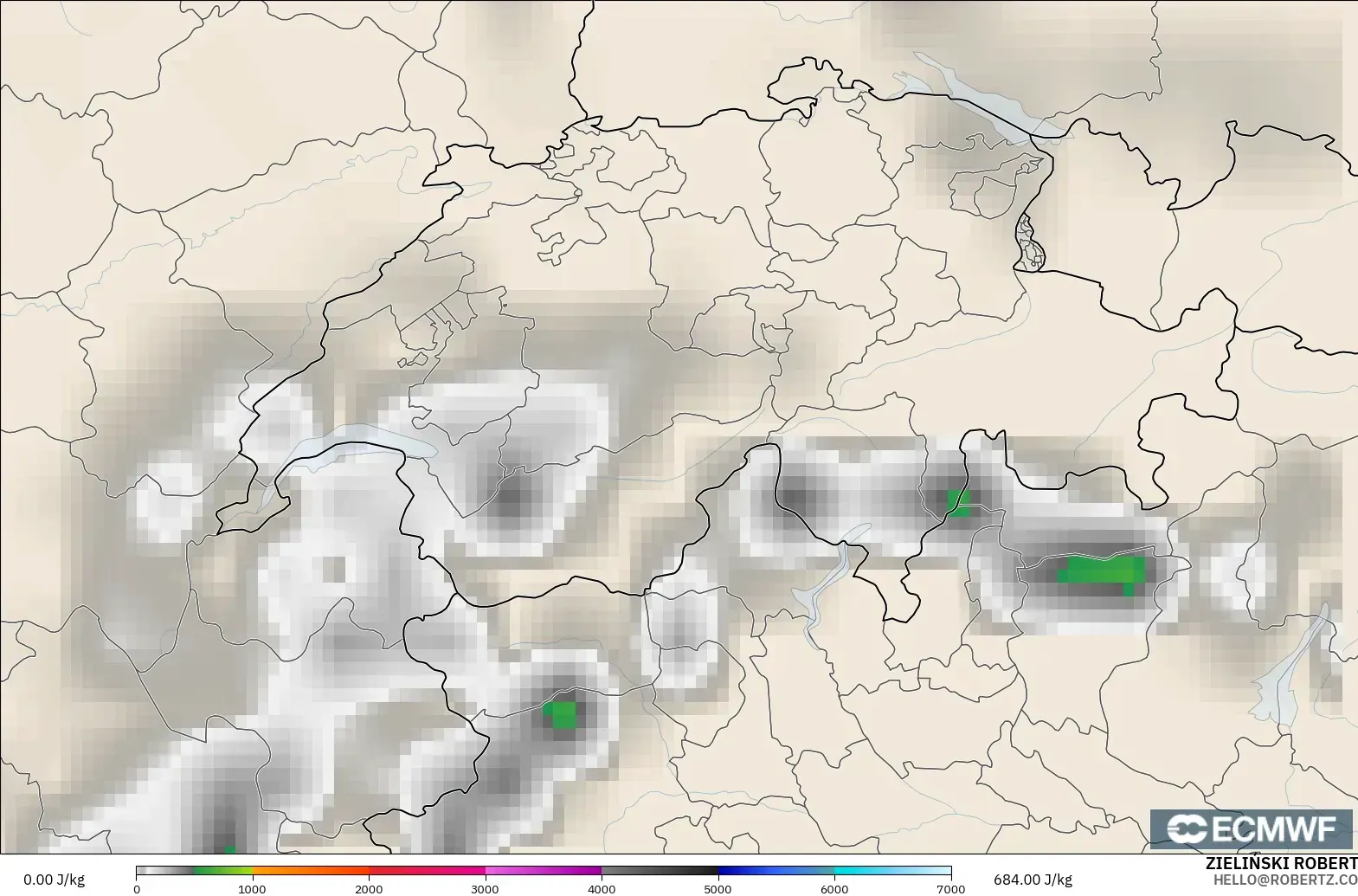 ECMWF IFS 0.25° モデル - スイス, CAPE