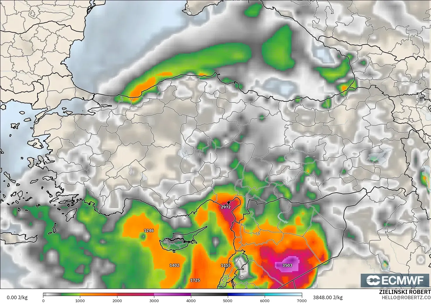 ECMWF IFS 0.25° モデル - トルコ, CAPE