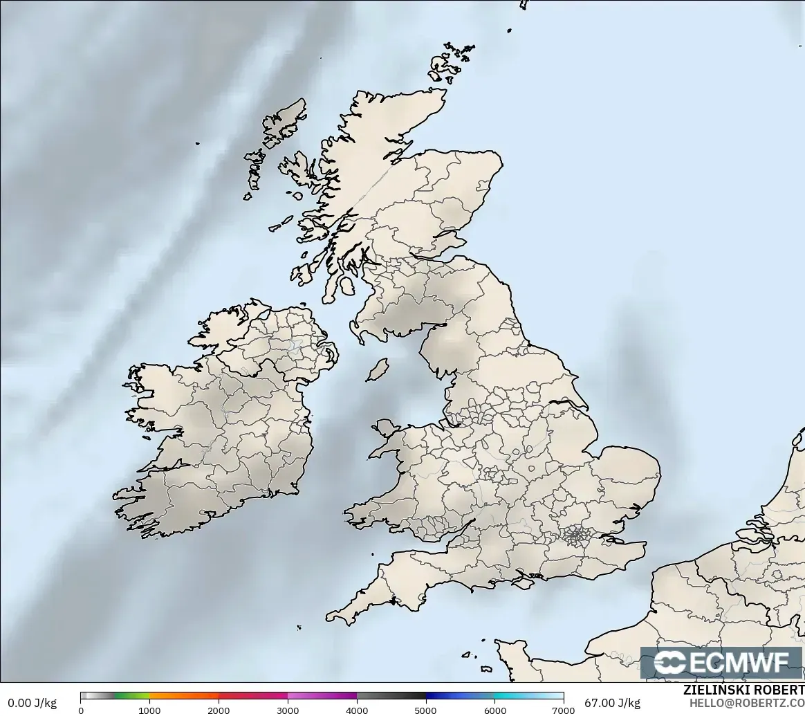 ECMWF IFS 0.25° モデル - イギリス, CAPE
