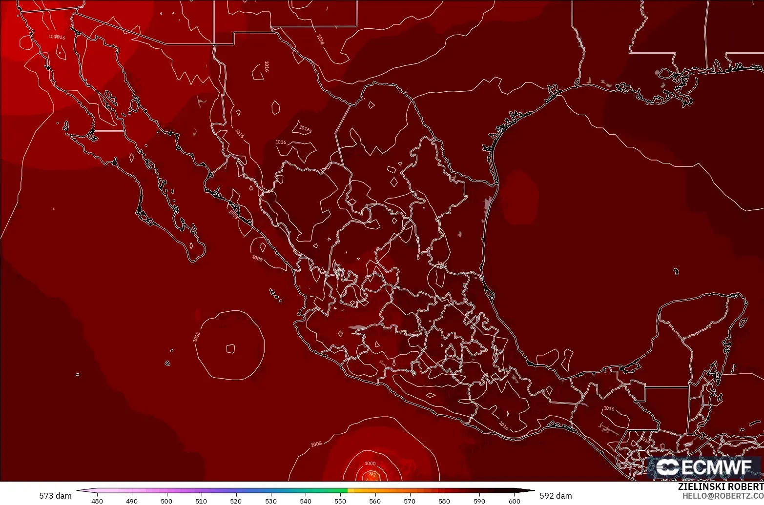 ECMWF IFS 0.25° モデル - メキシコ, 500hPaのジオポテンシャル高度