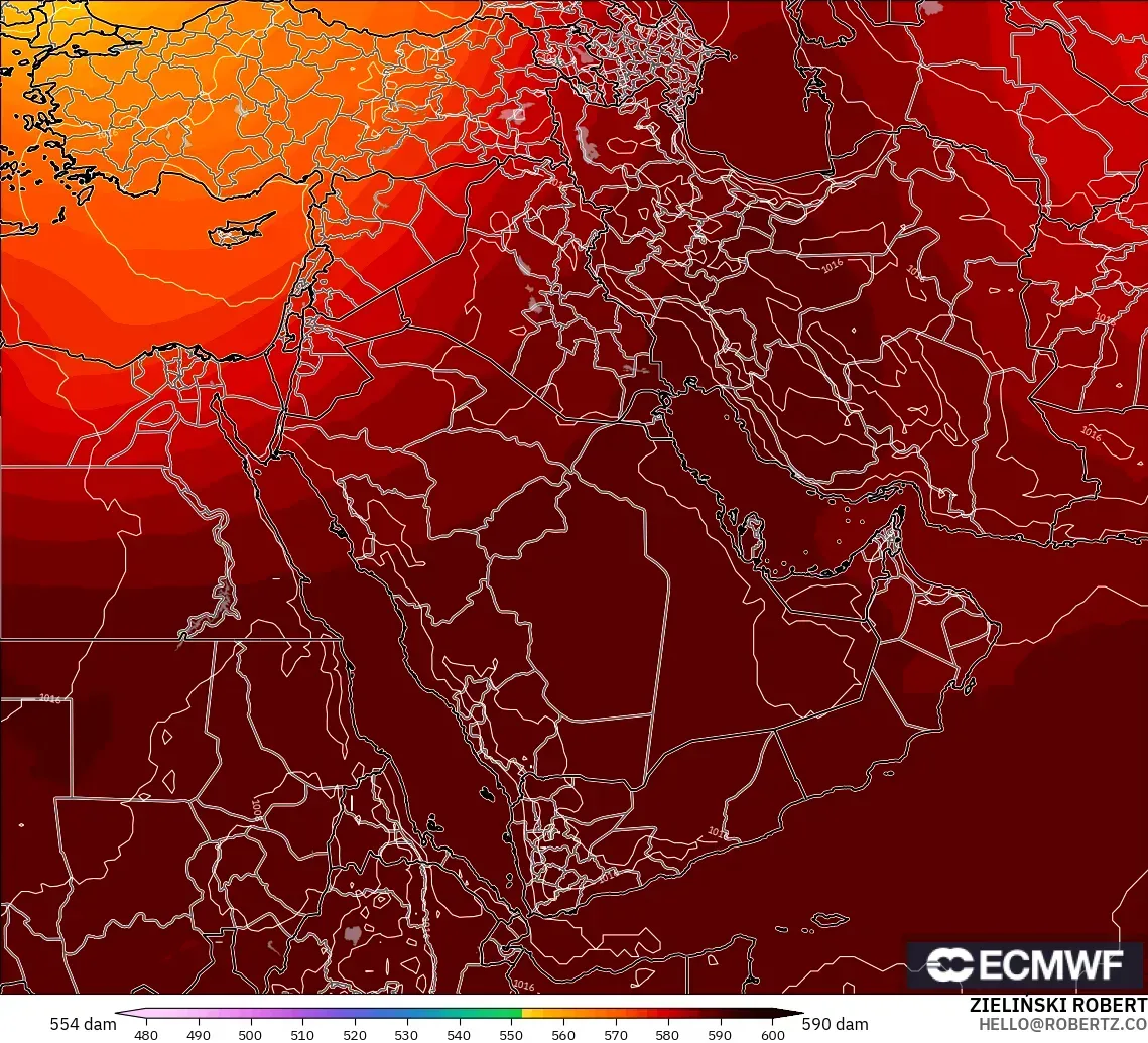 ECMWF IFS 0.25° モデル - 中東, 500hPaのジオポテンシャル高度