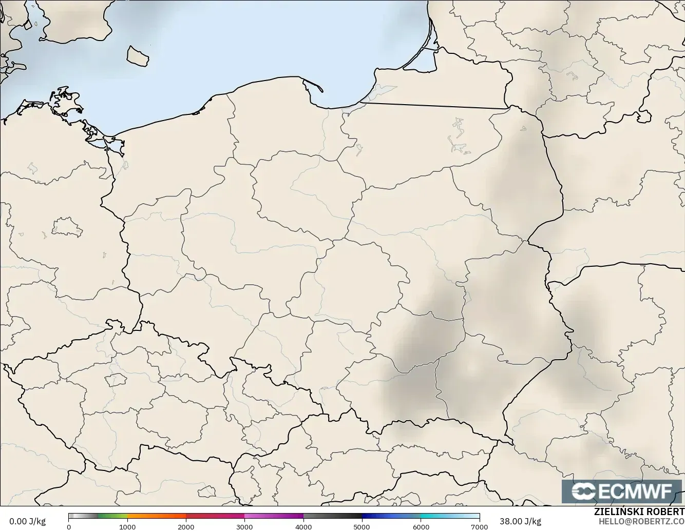ECMWF IFS 0.25° モデル - ポーランド, CAPE