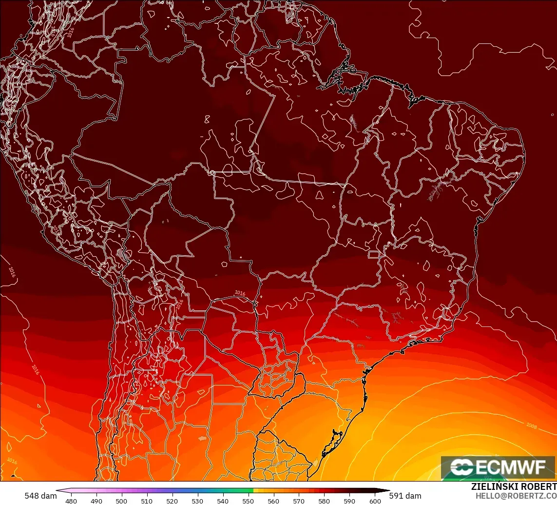 ECMWF IFS 0.25° モデル - ブラジル, 500hPaのジオポテンシャル高度