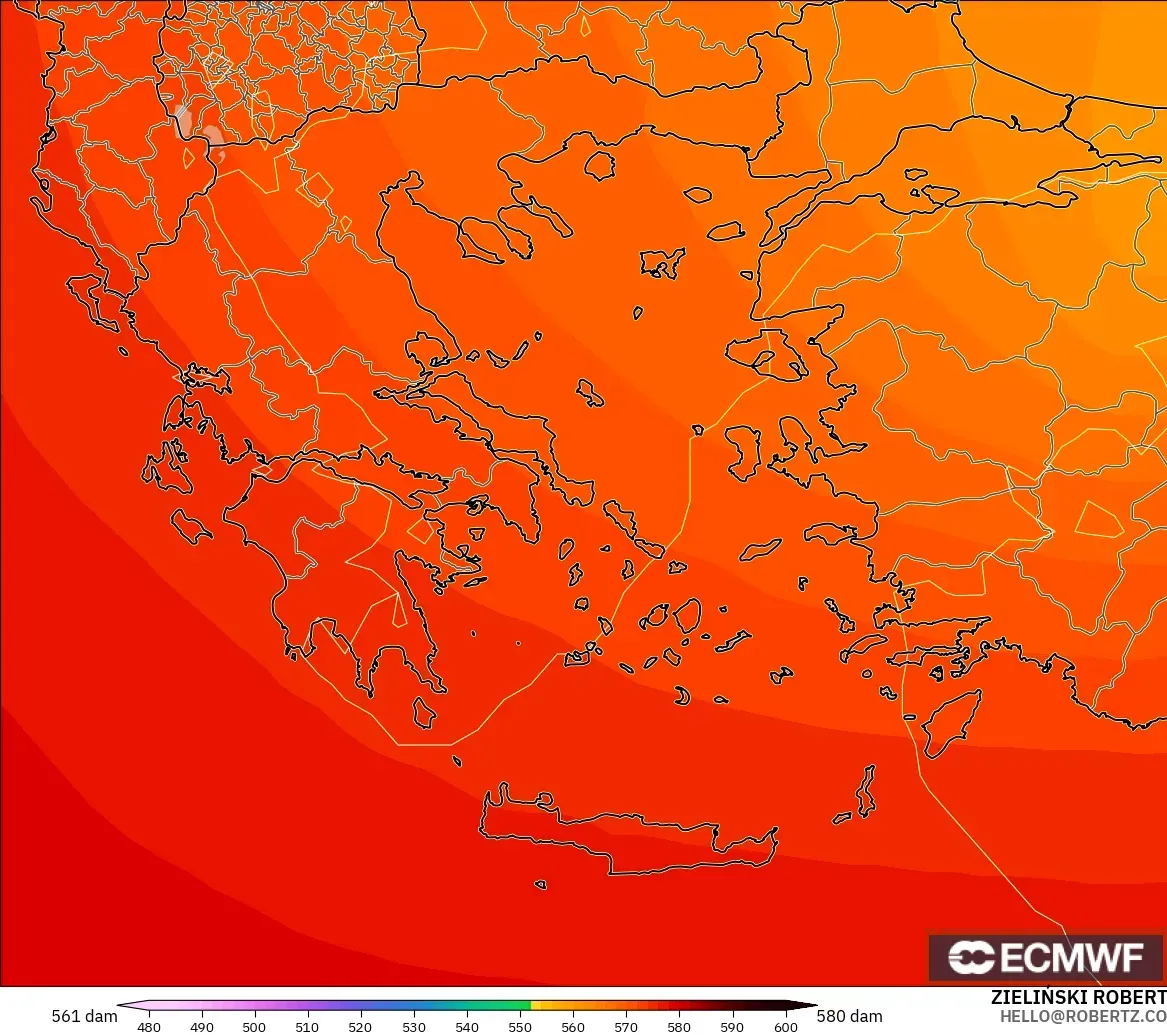 ECMWF IFS 0.25° モデル - ギリシャ, 500hPaのジオポテンシャル高度