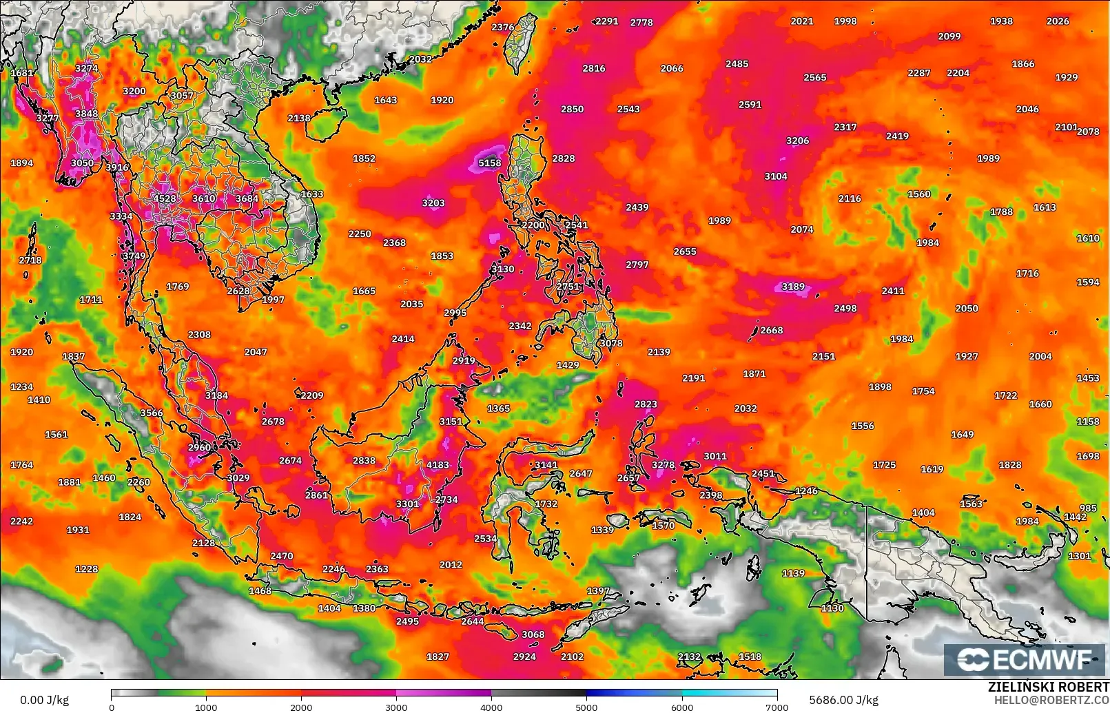 ECMWF IFS 0.25° モデル - 東南アジア, CAPE