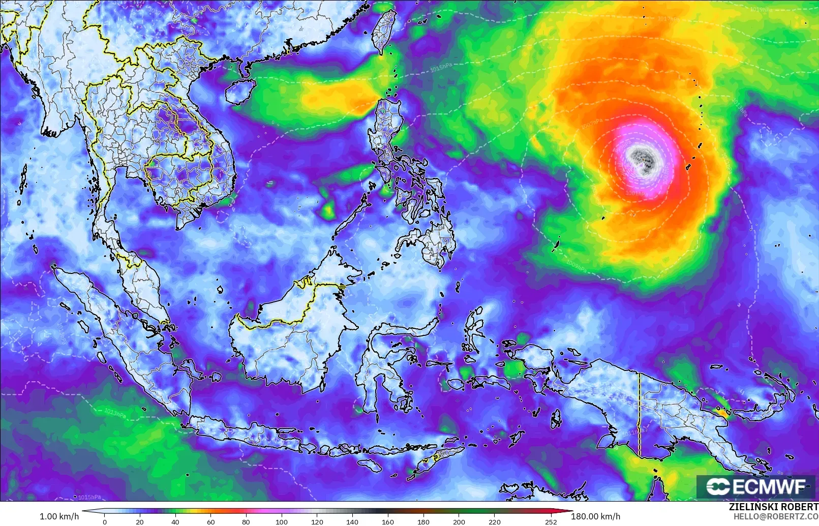 ECMWF IFS 0.25° モデル - 東南アジア, 突風