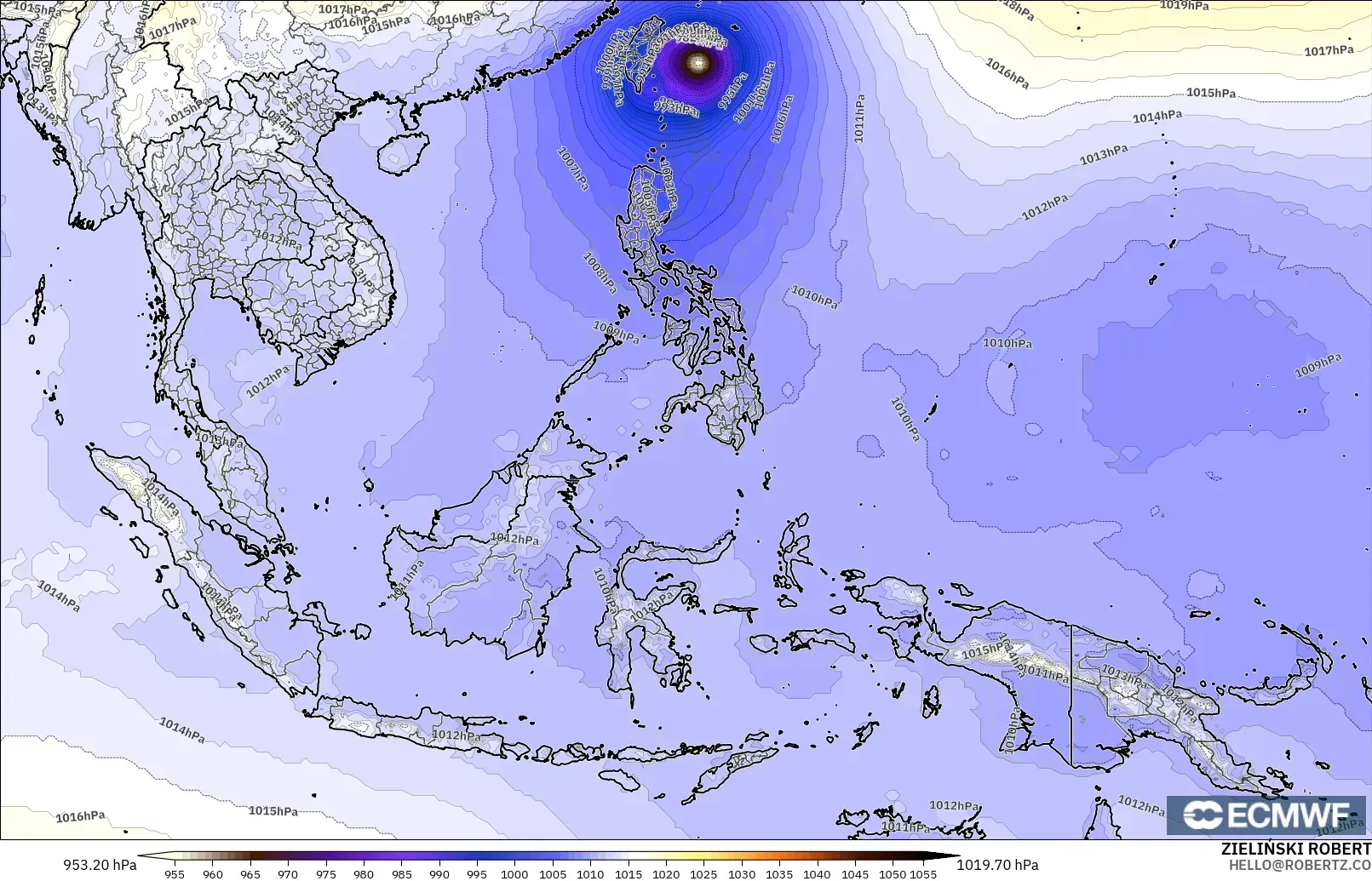 ECMWF IFS 0.25° モデル - 東南アジア, 気圧