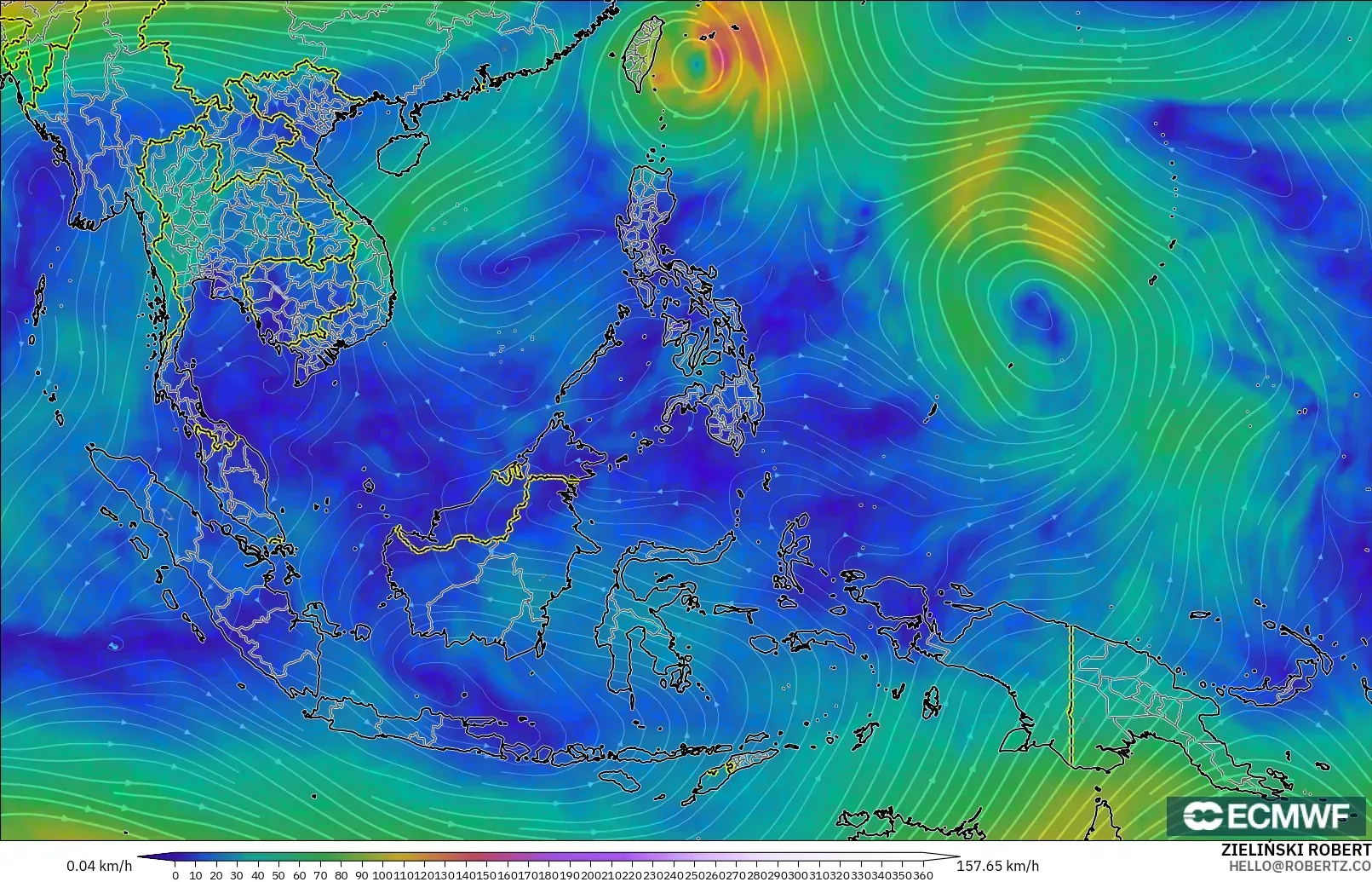 ECMWF IFS 0.25° モデル - 東南アジア, 風速（300hPa）