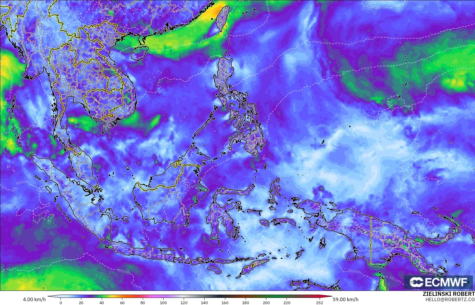 ECMWF IFS 0.25° モデル - 東南アジア, 突風（最大）