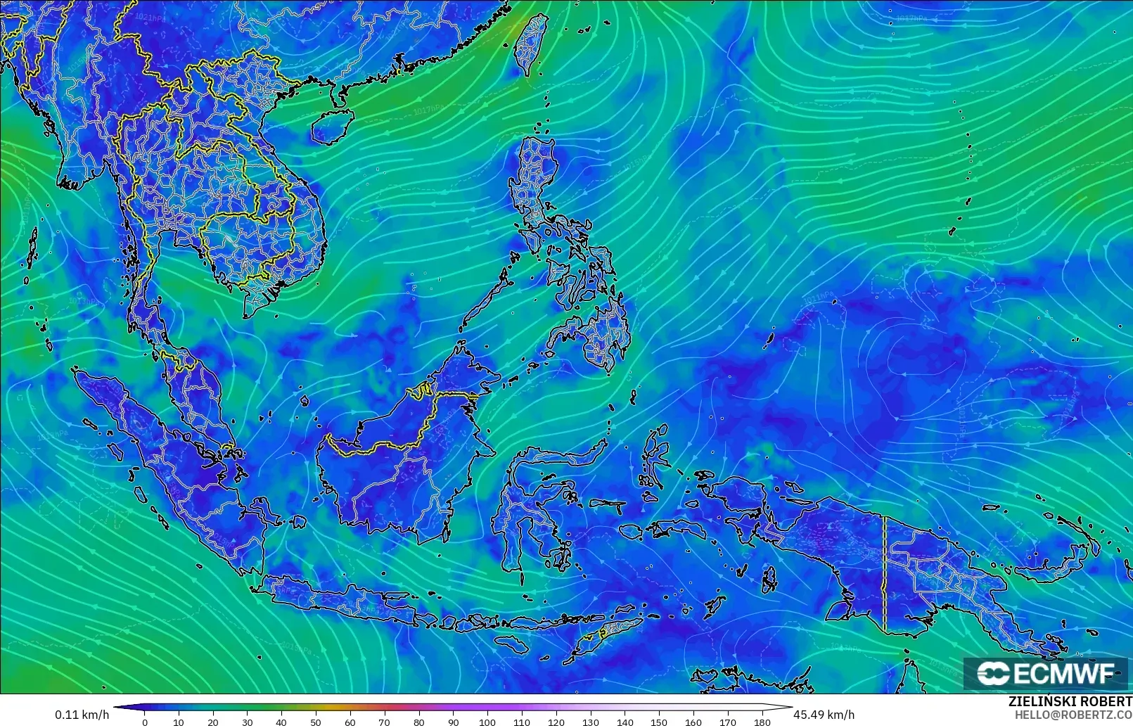 ECMWF IFS 0.25° モデル - 東南アジア, 風速（10m）
