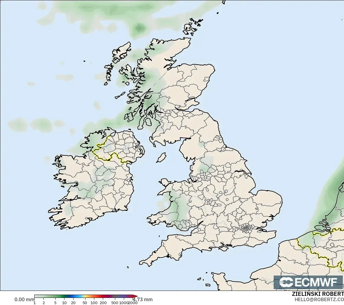 ECMWF IFS 0.25° モデル - イギリス, 降水量の合計