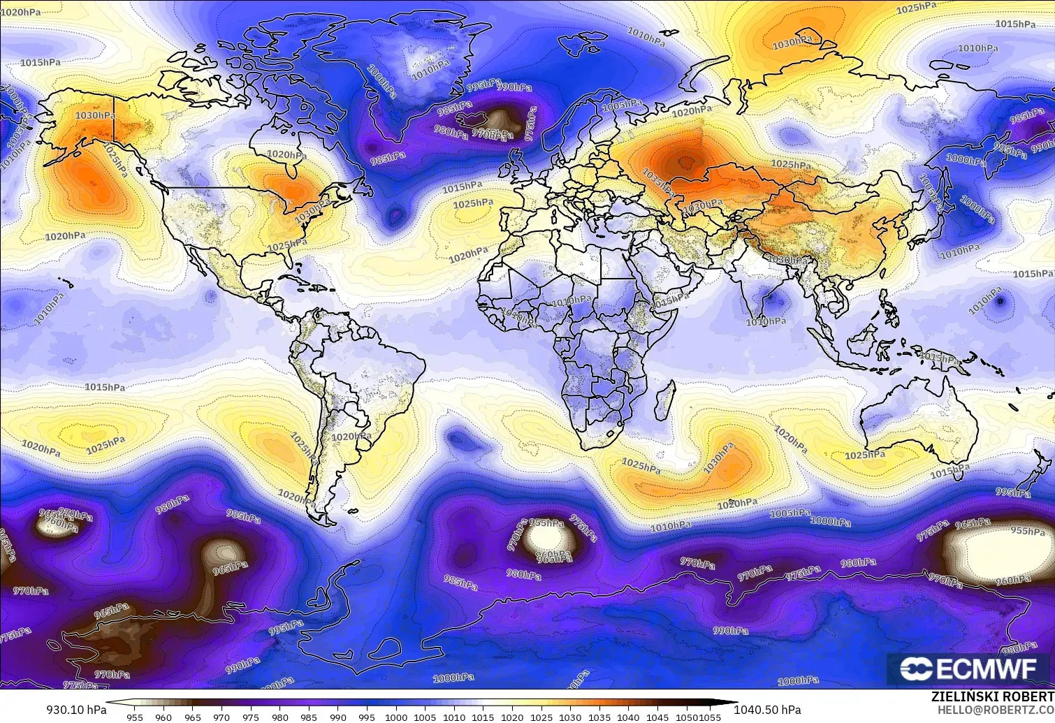 ECMWF IFS 0.25° モデル - 世界, 気圧