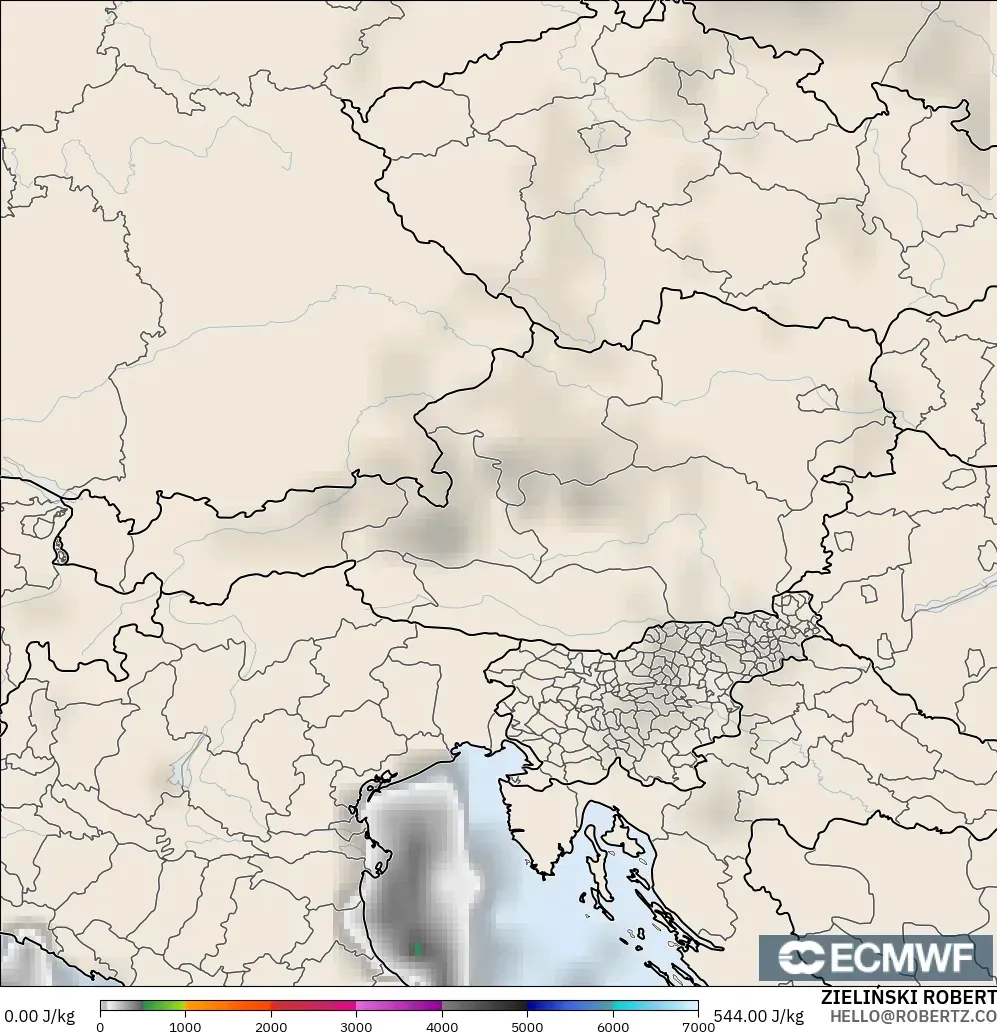 ECMWF IFS 0.25° モデル - オーストリア, CAPE