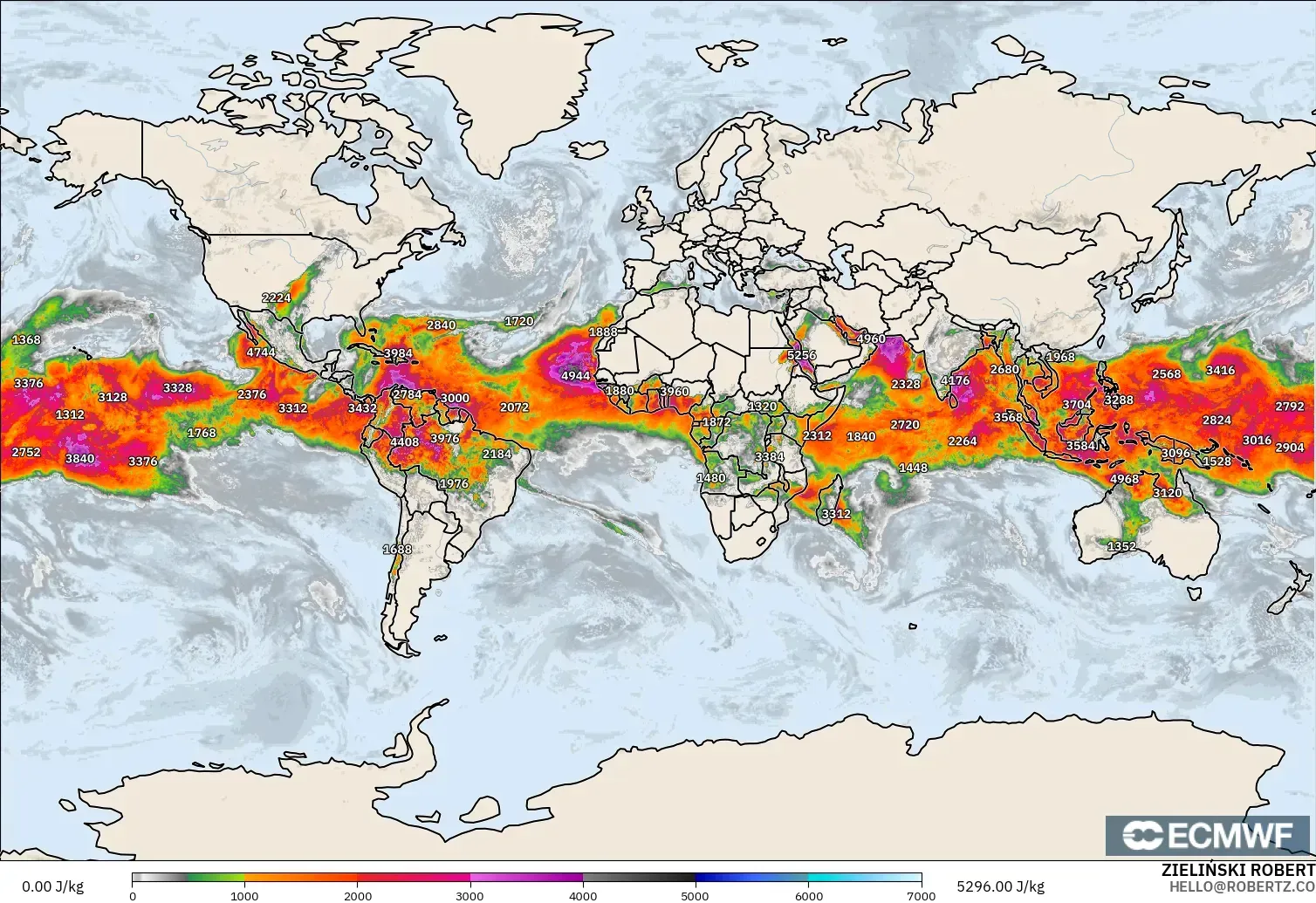 ECMWF IFS 0.25° モデル - 世界, CAPE