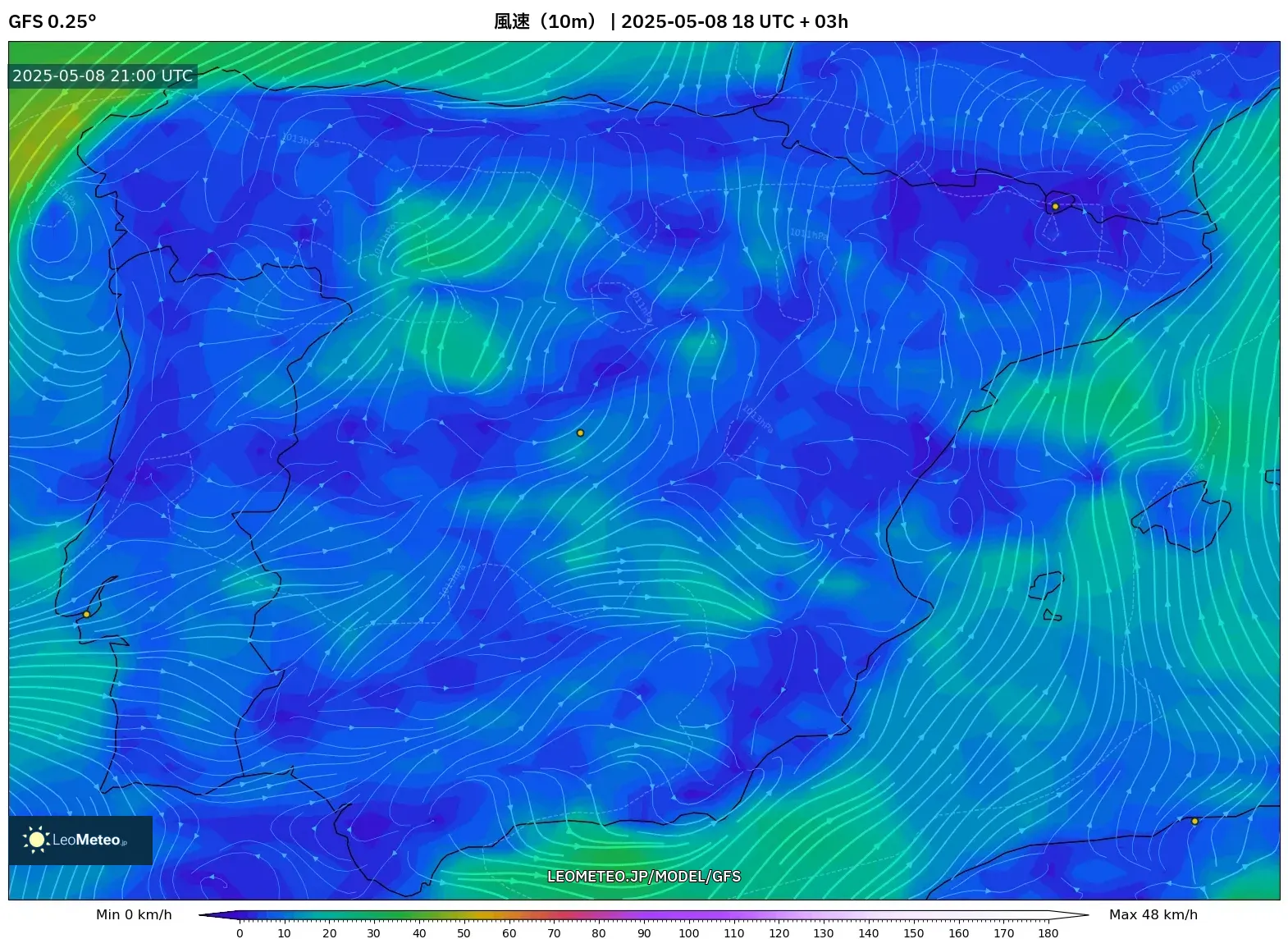 GFS - スペイン, 風速(10m) GFS - スペイン, 風速(10m)