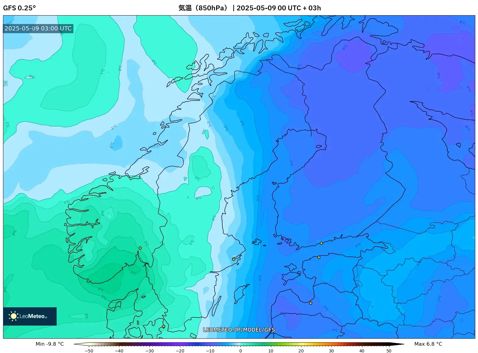 GFS - スカンジナビア, 気温(850hPa) GFS - スカンジナビア, 気温(850hPa)