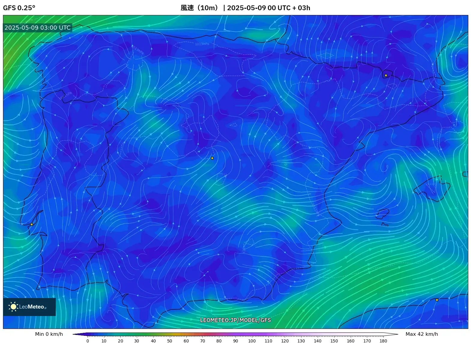 GFS - スペイン, 風速(10m) GFS - スペイン, 風速(10m)