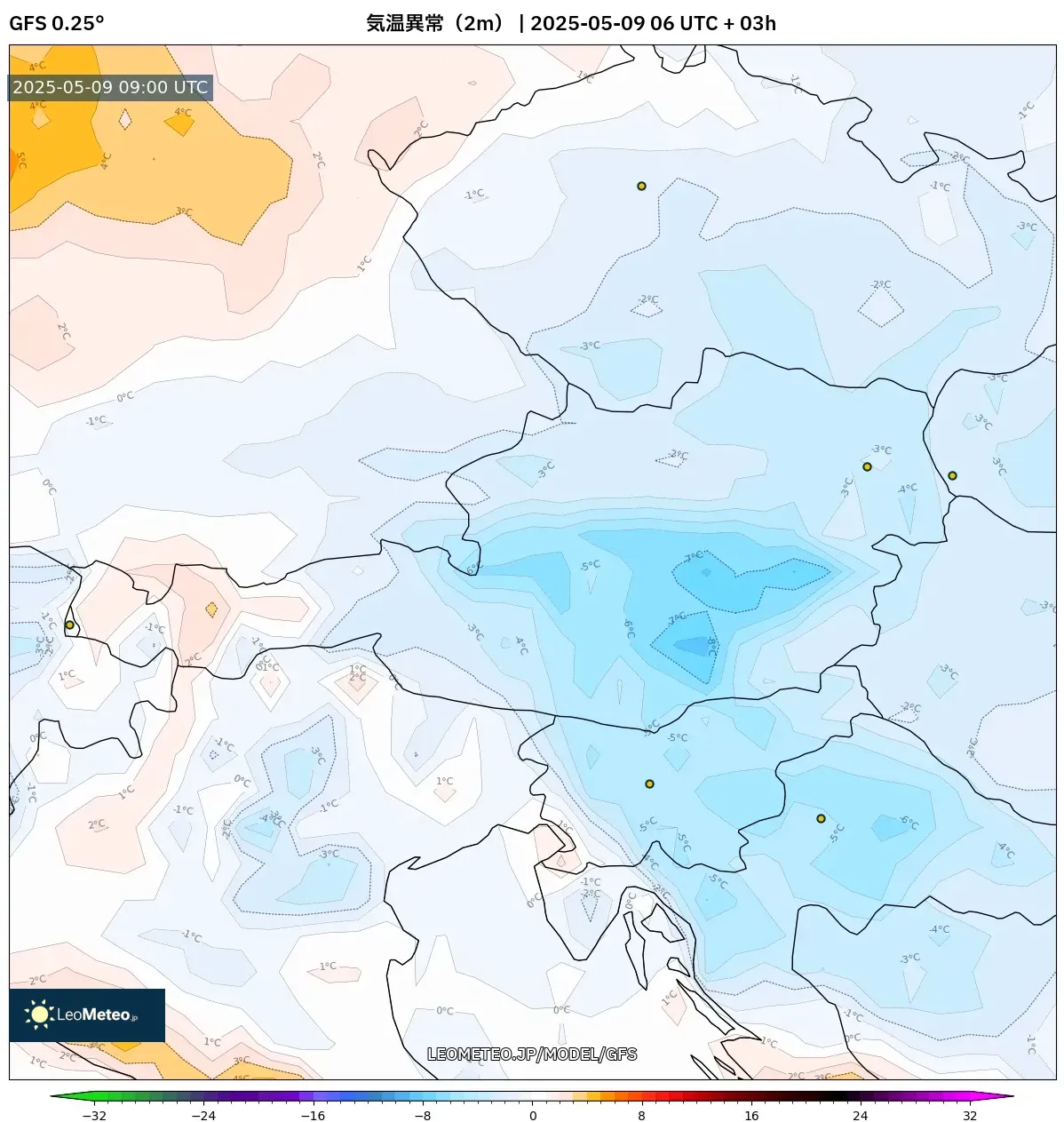 GFS - オーストリア, 気温異常(2m) GFS - オーストリア, 気温異常(2m)