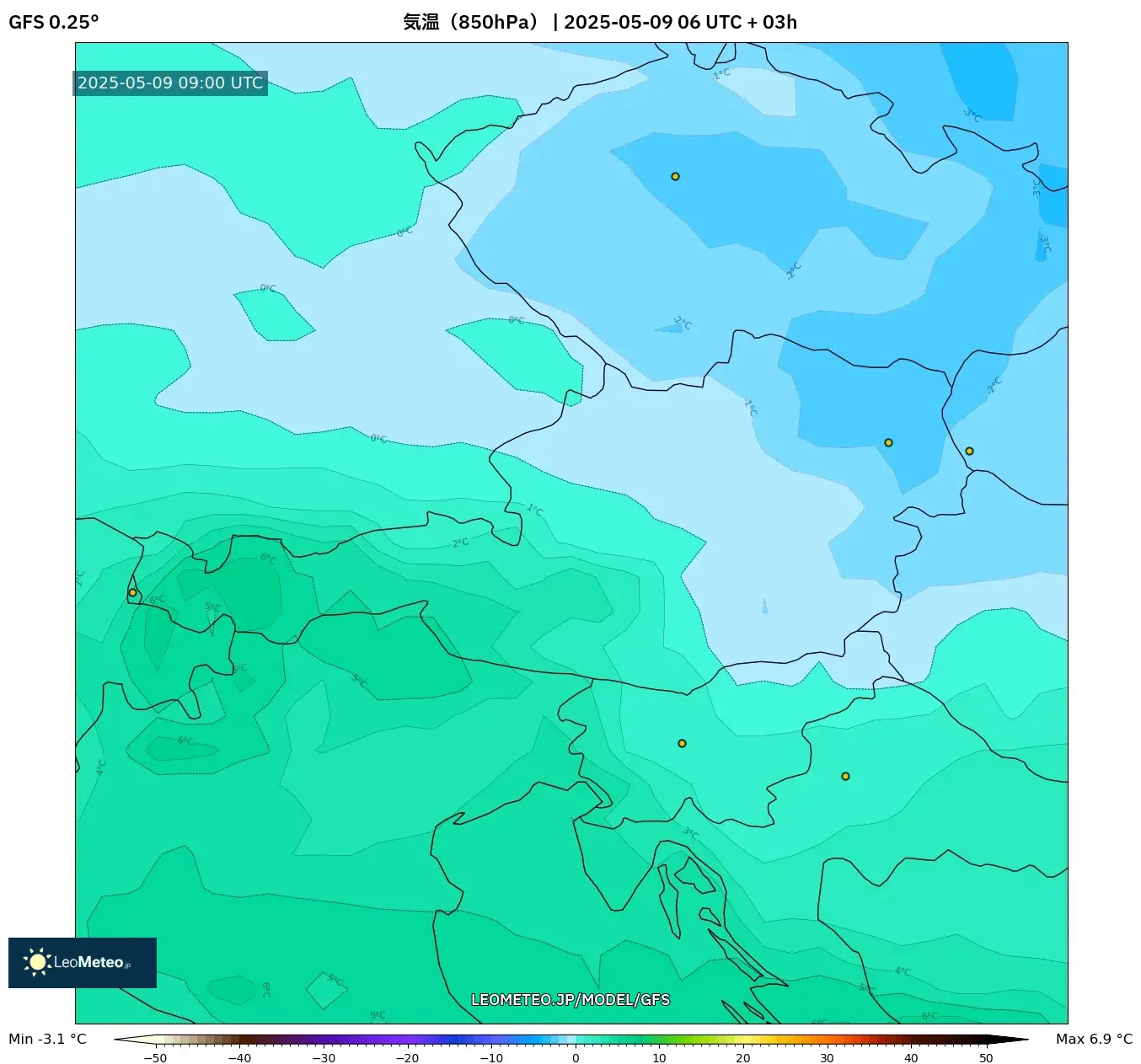 GFS - オーストリア, 気温(850hPa) GFS - オーストリア, 気温(850hPa)