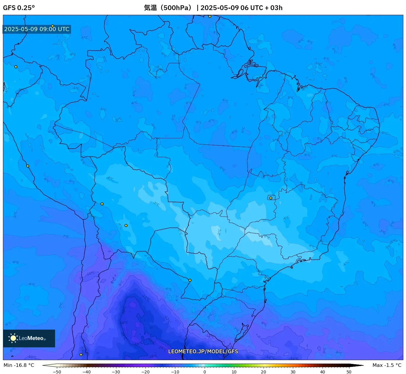 GFS - ブラジル, 気温(500hPa) GFS - ブラジル, 気温(500hPa)