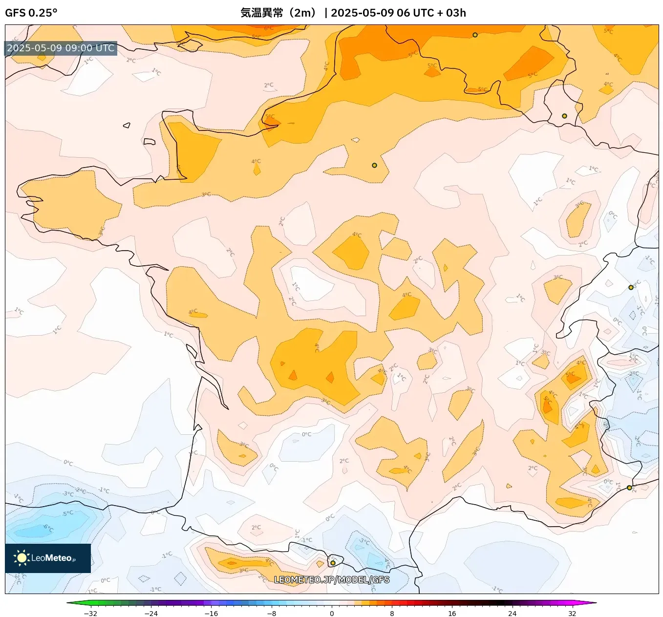 GFS - フランス, 気温異常(2m) GFS - フランス, 気温異常(2m)