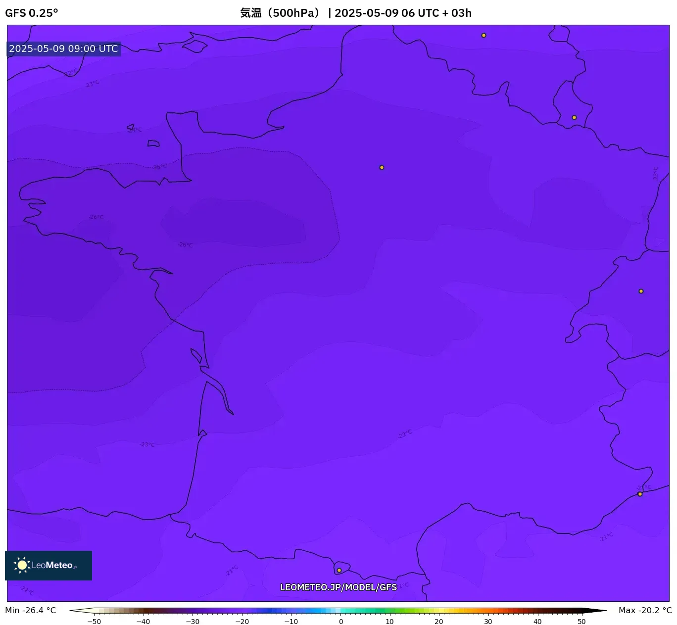 GFS - フランス, 気温(500hPa) GFS - フランス, 気温(500hPa)