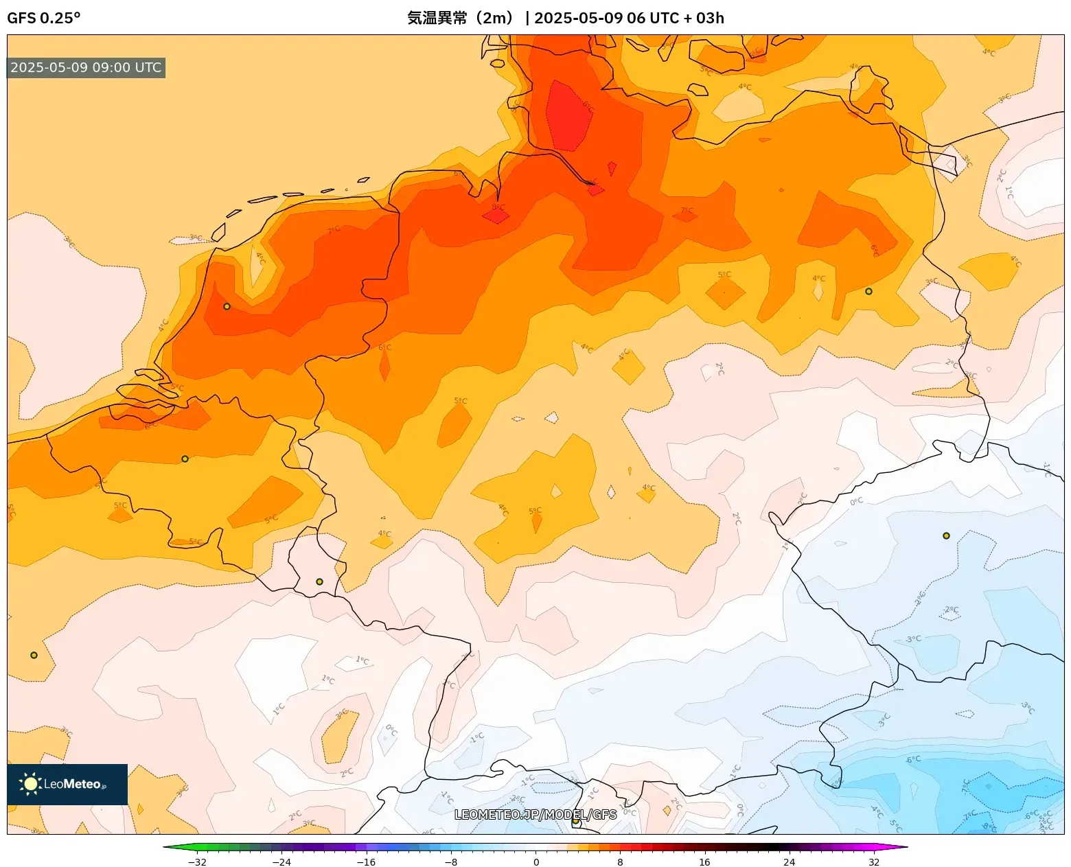 GFS - ドイツ, 気温異常(2m) GFS - ドイツ, 気温異常(2m)