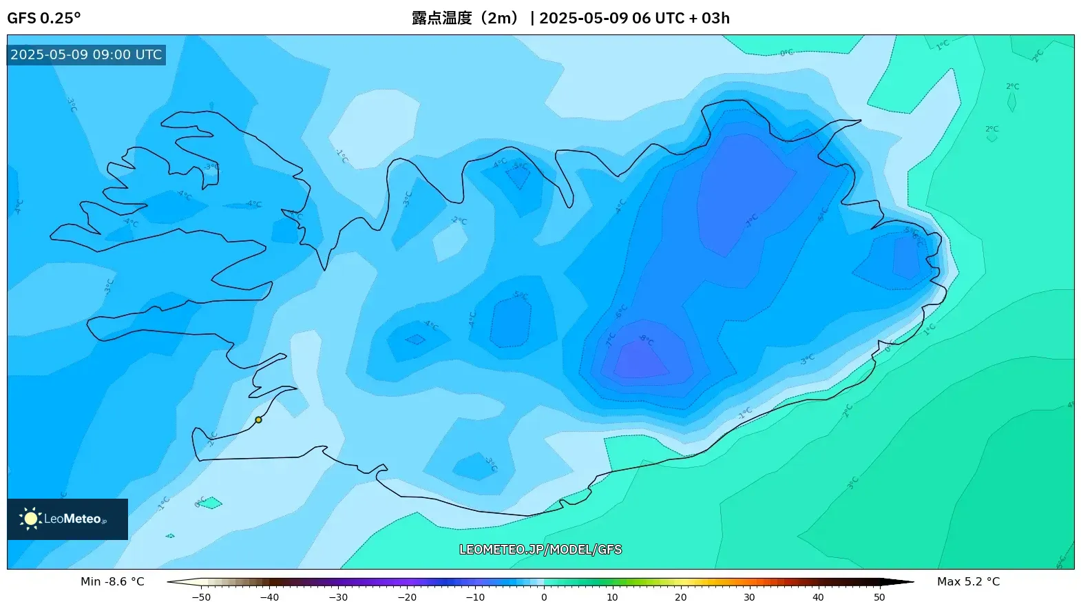 GFS - アイスランド, 露点温度(2m) GFS - アイスランド, 露点温度(2m)
