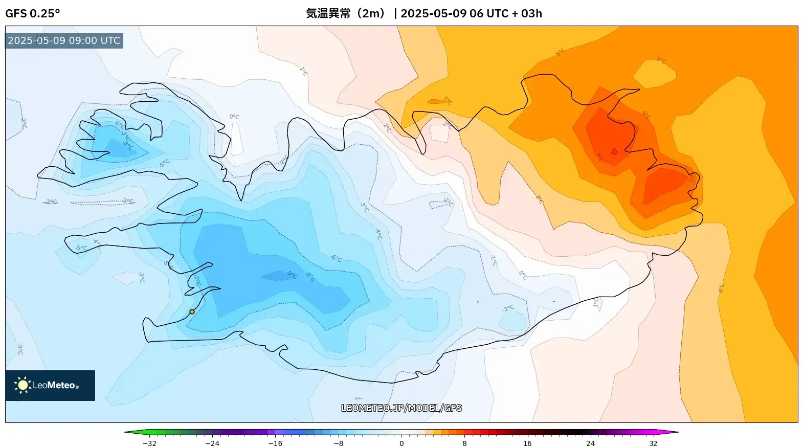GFS - アイスランド, 気温異常(2m) GFS - アイスランド, 気温異常(2m)