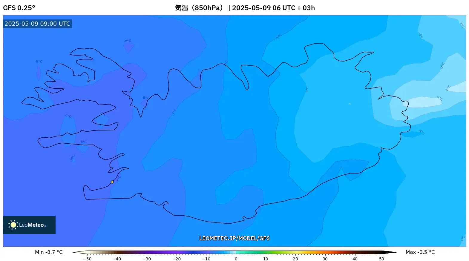 GFS - アイスランド, 気温(850hPa) GFS - アイスランド, 気温(850hPa)
