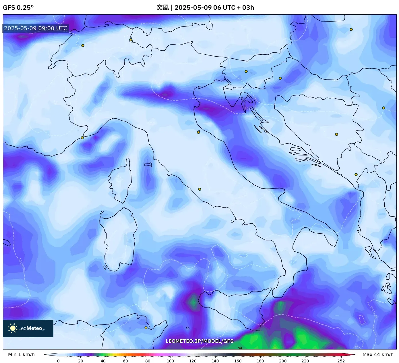 GFS - イタリア, 突風 GFS - イタリア, 突風