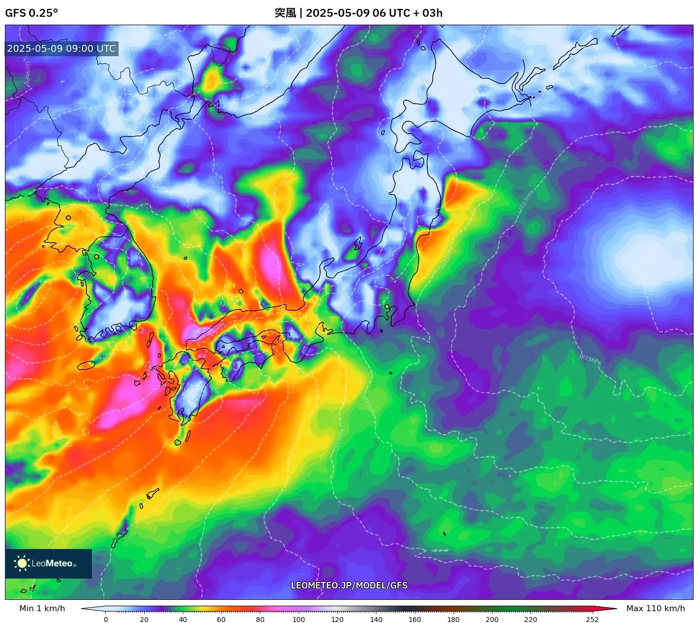 GFS - 日本, 突風 GFS - 日本, 突風
