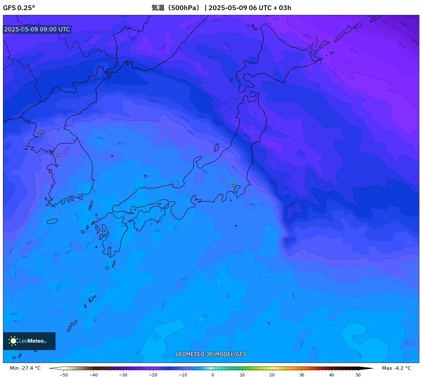 GFS - 日本, 気温(500hPa) GFS - 日本, 気温(500hPa)