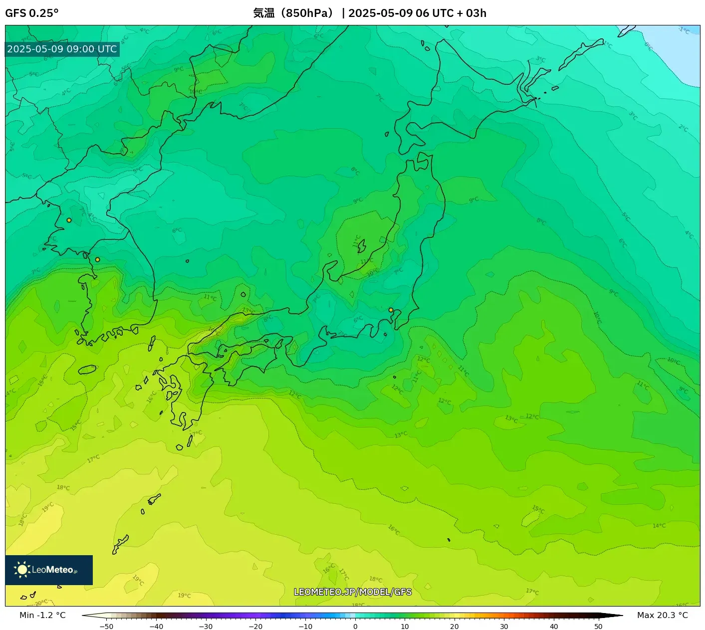 GFS - 日本, 気温(850hPa) GFS - 日本, 気温(850hPa)